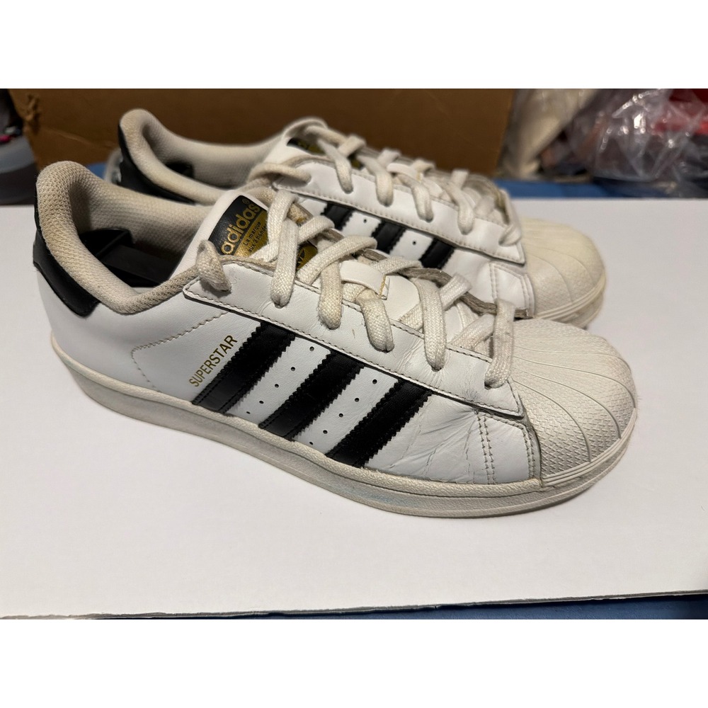 Adidas Superstar White Black Leather Shell Toe Sneakers C77153 Mens 7 Womens 8.5